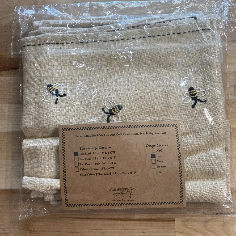 Primitives by Kathy BEE Embroidered‎ Tier Panel Curtains 24